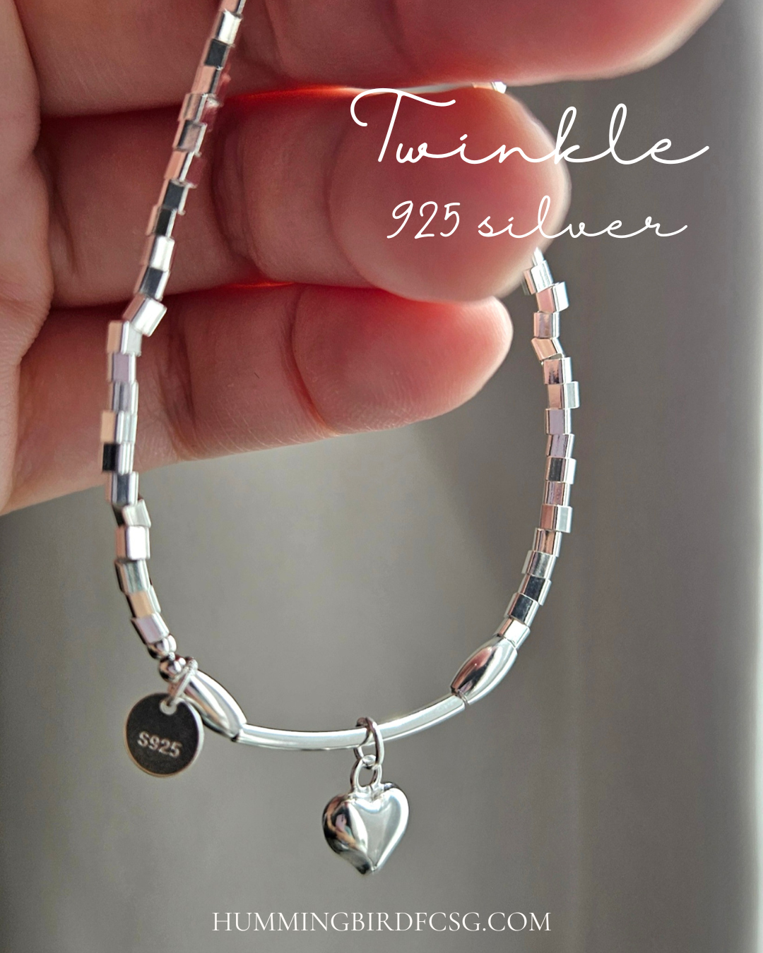 925 STERLING SILVER HEART CHARM SILVER BEADS BRACELET