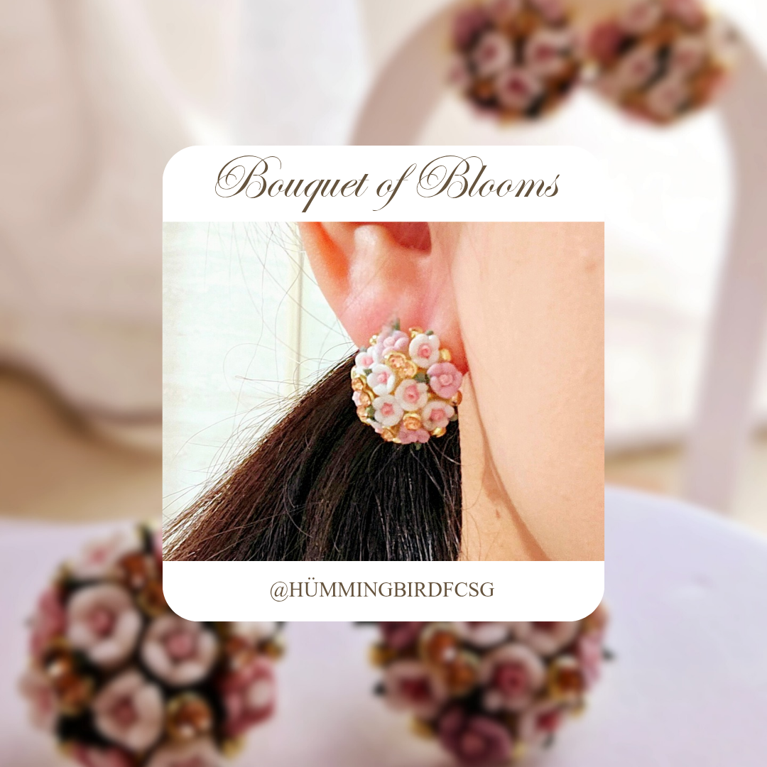 CERAMIC PINK BOUQUET OF BLOOM EARRINGS