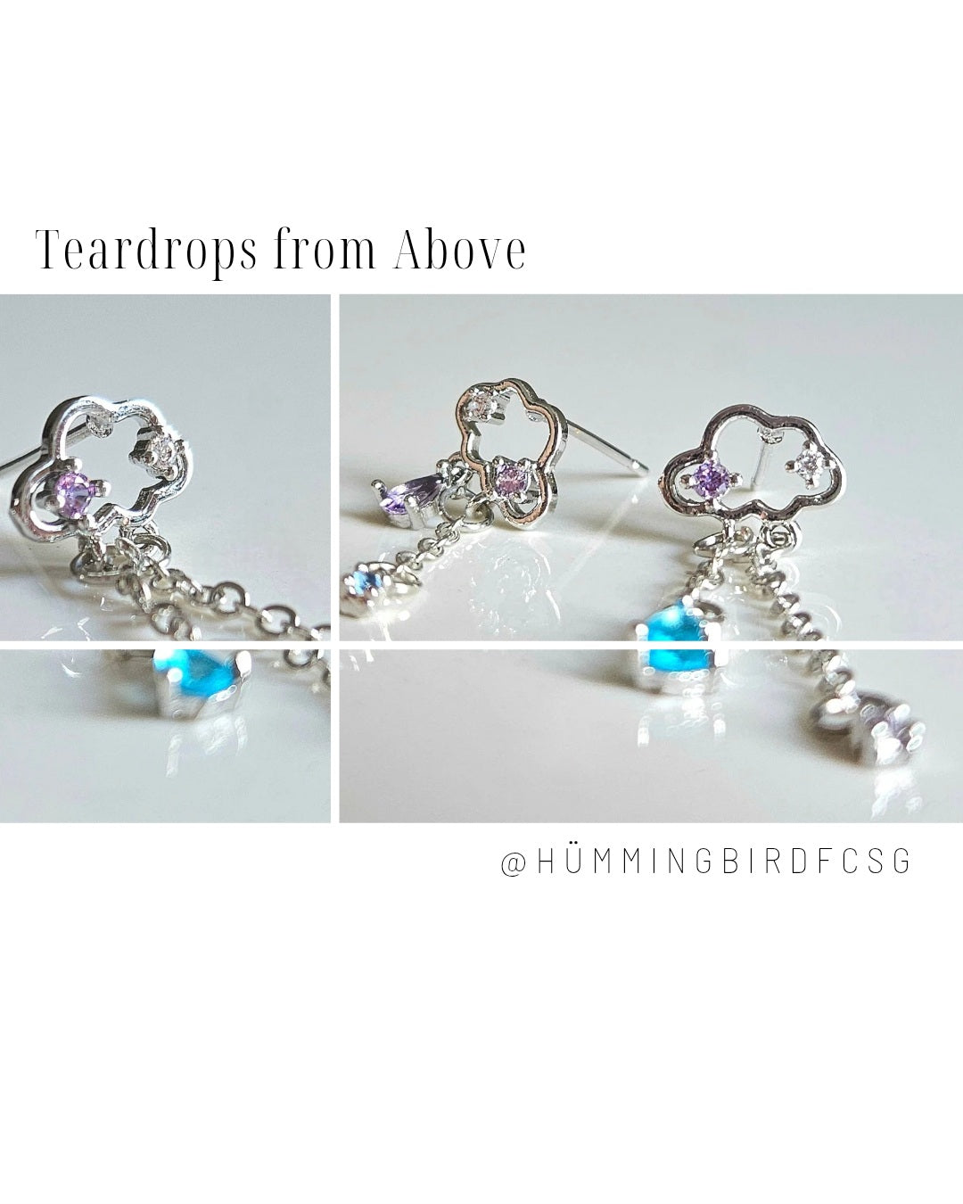 CUBIC ZIRCONIA RAIN & CLOUD DROP EARRINGS WITH 925 STERLING SILVER NEEDLE