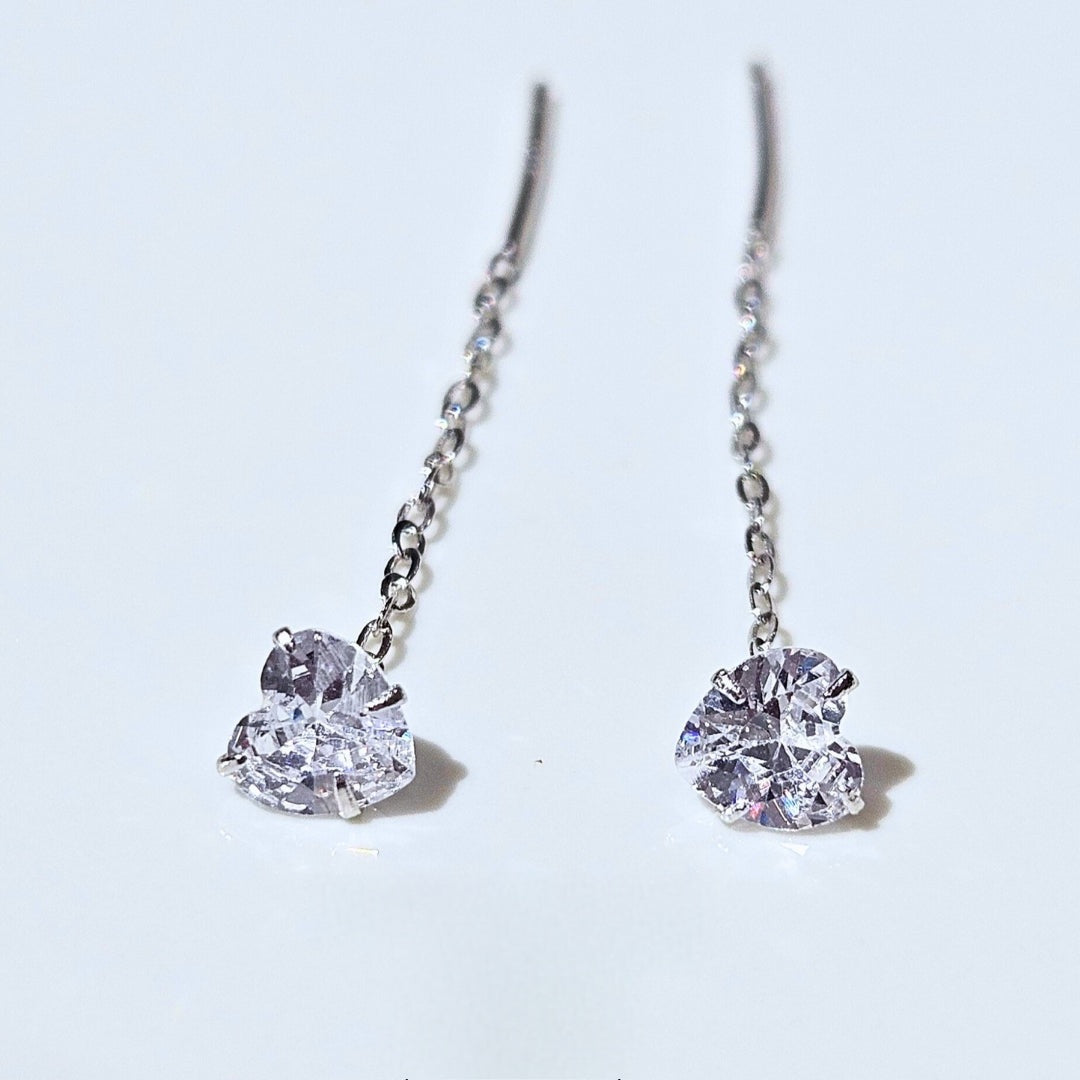 925 STERLING SILVER CUBIC ZIRCONIA TASSEL EARRINGS (HEART/ STAR)