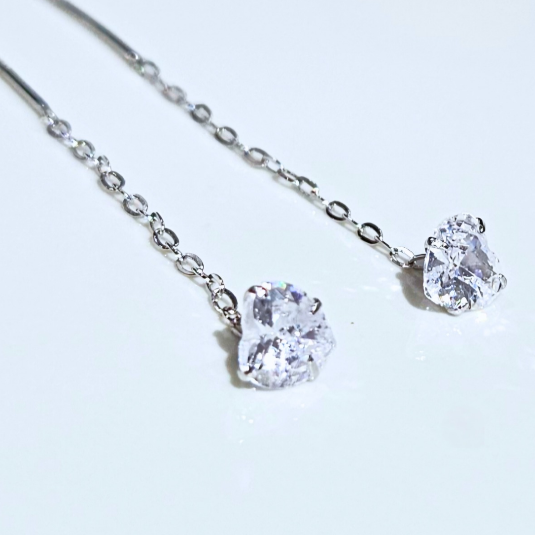 925 STERLING SILVER CUBIC ZIRCONIA TASSEL EARRINGS (HEART/ STAR)