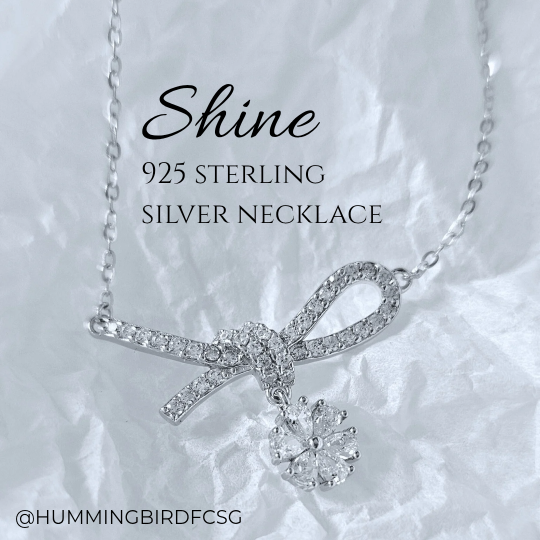 925 STERLING SILVER NECKLACE WITH A BOW PENDANT OF CUBIC ZIRCONIA