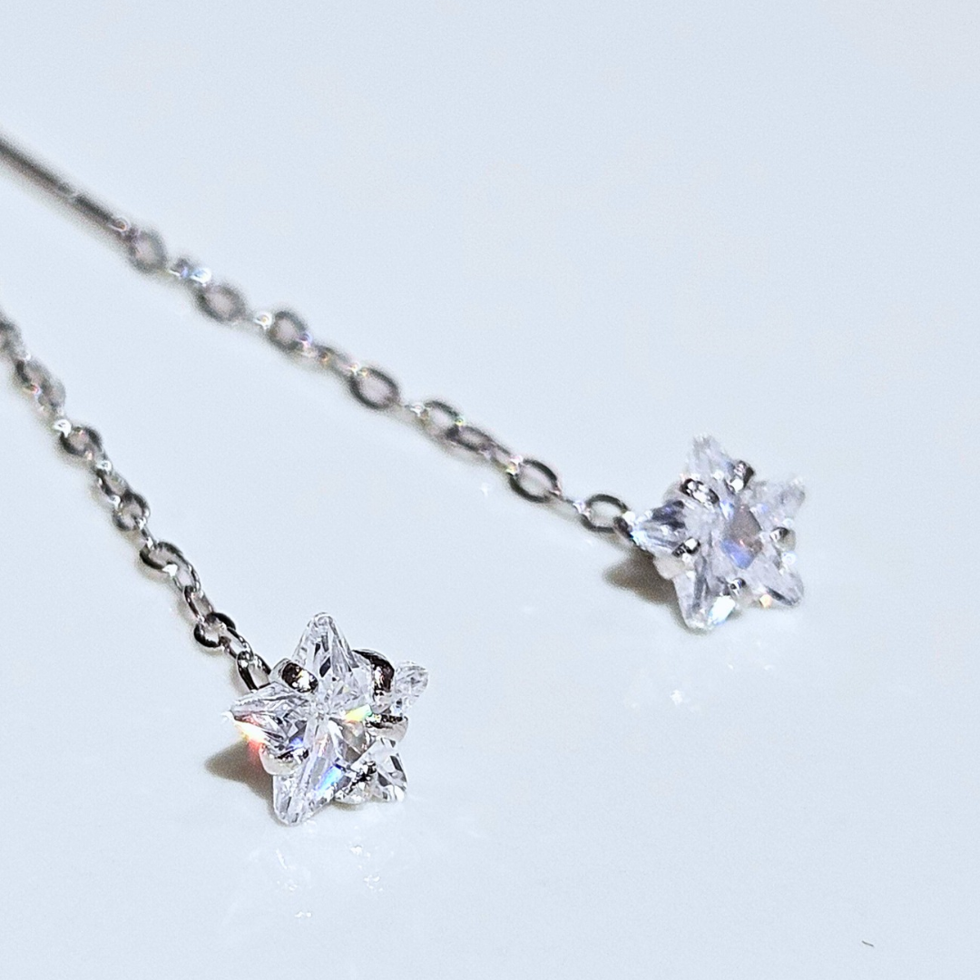 925 STERLING SILVER CUBIC ZIRCONIA TASSEL EARRINGS (HEART/ STAR)