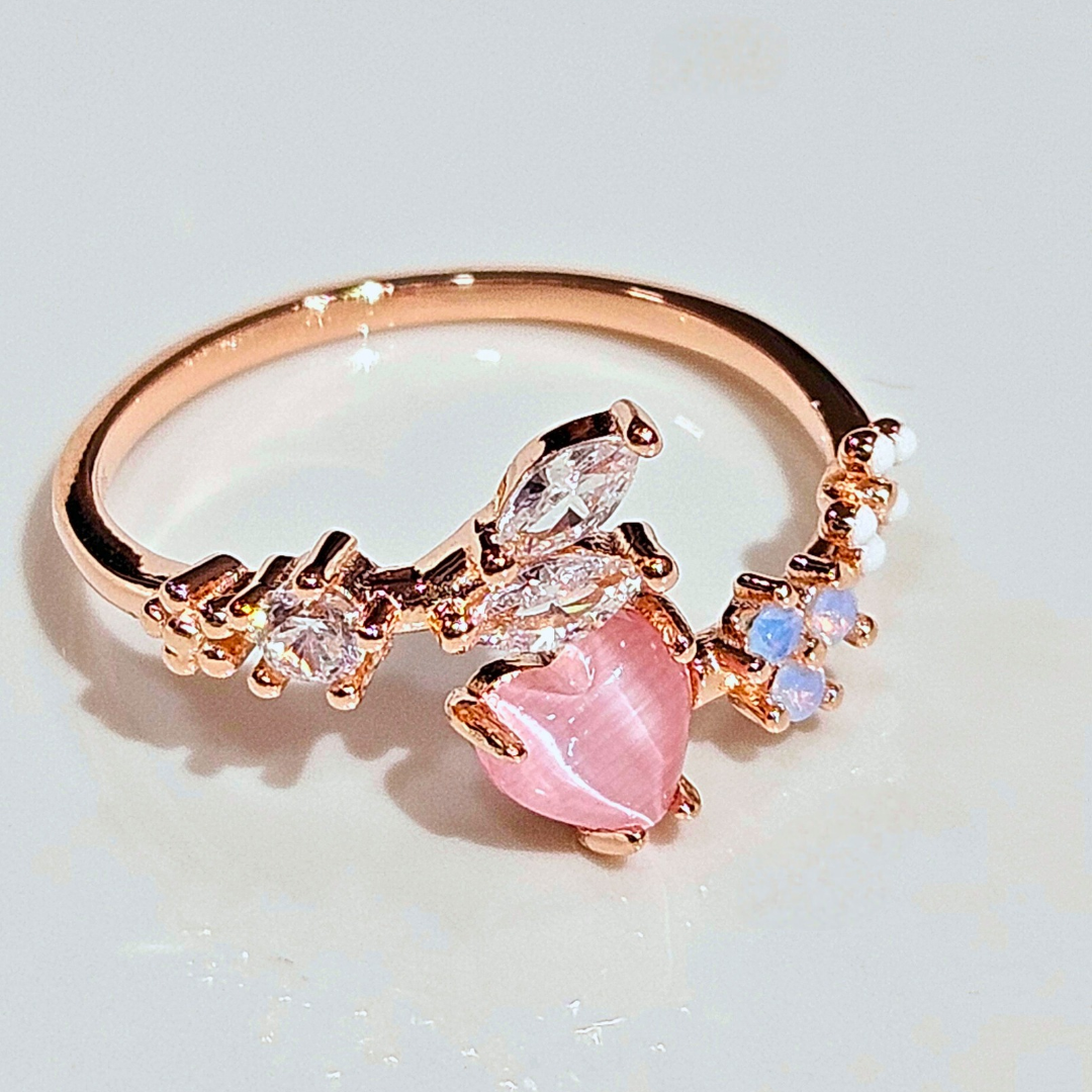 925 STERLING SILVER FLORAL RING WITH CUBIC ZIRCONIA STONES