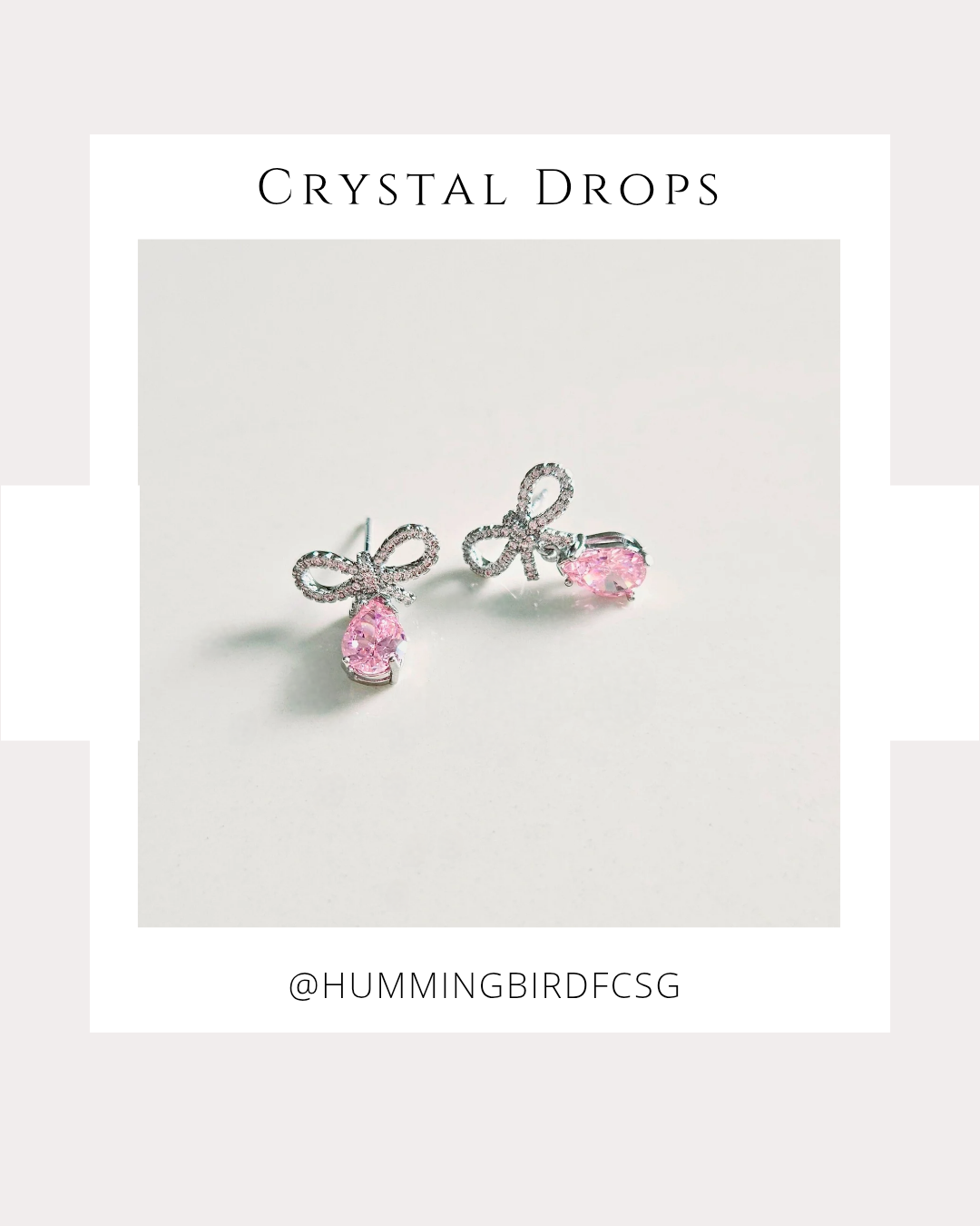 PINK CRYSTAL DROP EARRINGS OF CUBIC ZIRCONIA & 925 SILVER NEEDLE