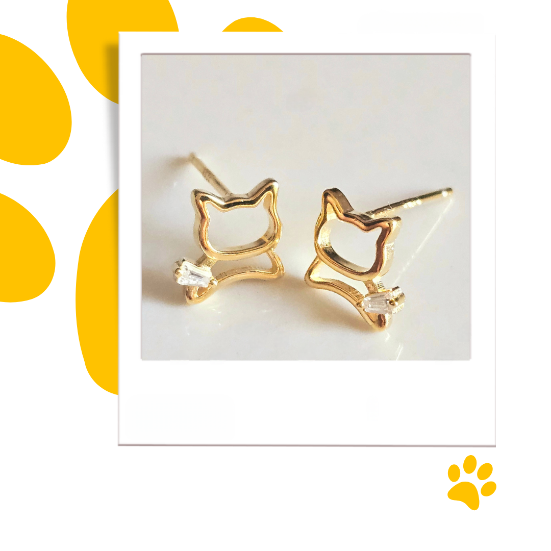 925 STERLING SILVER GOLD-PLATED CAT STUD EARRINGS