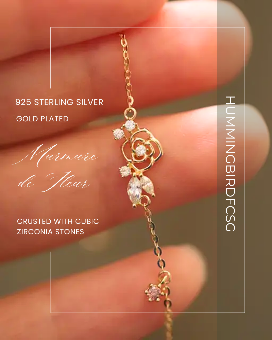 925 STERLING SILVER 14K GOLD-PLATED ROSE BRACELET