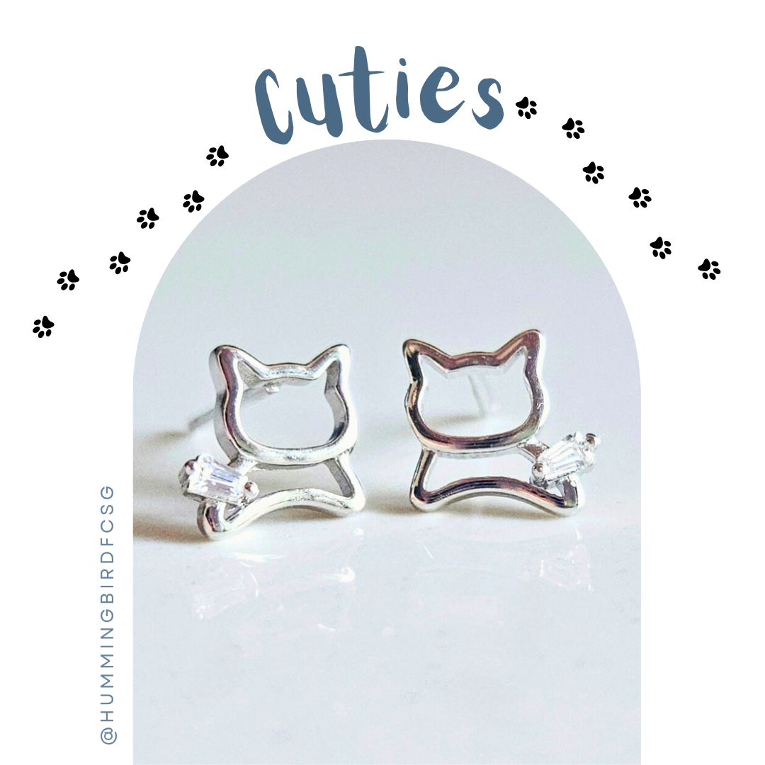 925 STERLING SILVER CAT SILVER STUD EARRINGS