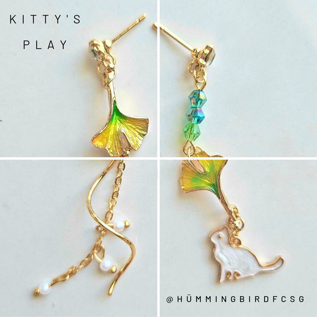 HAND-MADE KITTY & PETALS TASSEL EARRINGS