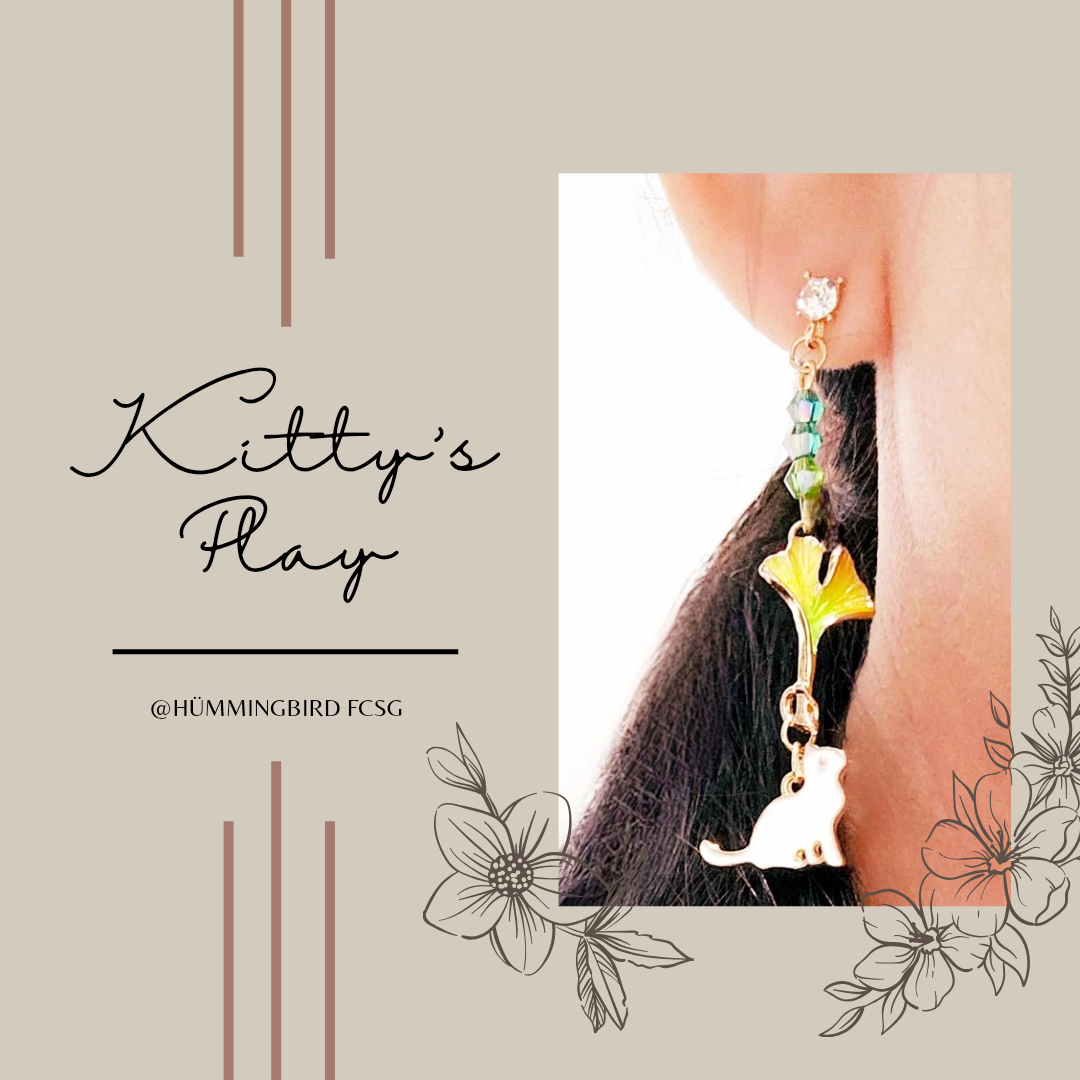 HAND-MADE KITTY & PETALS TASSEL EARRINGS