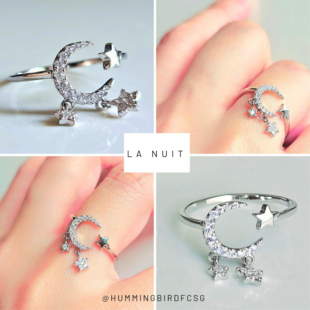 925 STERLING SILVER MOON & STARS SILVER RING
