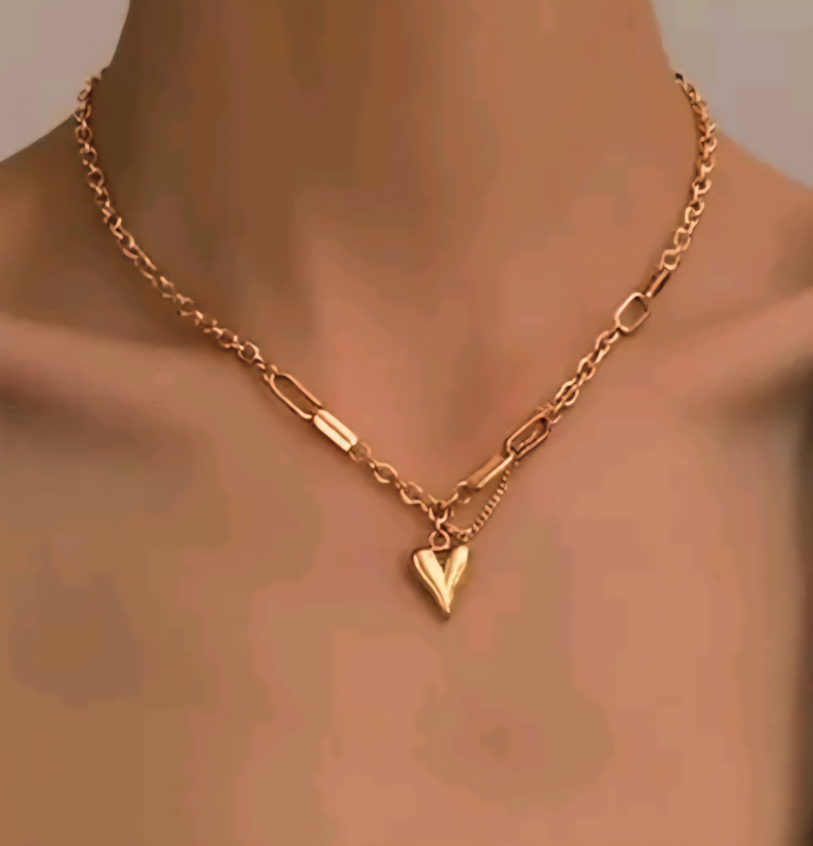 STAINLESS STEEL GOLD HEART NECKLACE & BRACELET SET