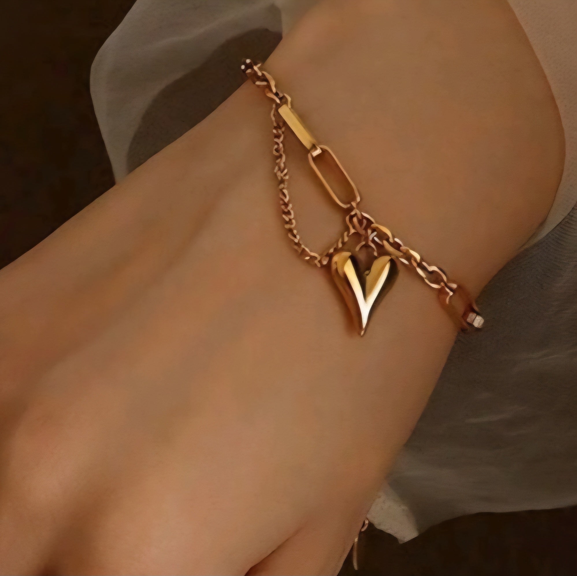 STAINLESS STEEL GOLD HEART NECKLACE & BRACELET SET