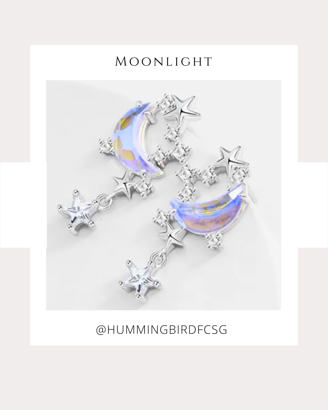 PLATINUM STARS EARRINGS WITH COLOUR-CHANGING CUBIC ZIRCONIA MOON