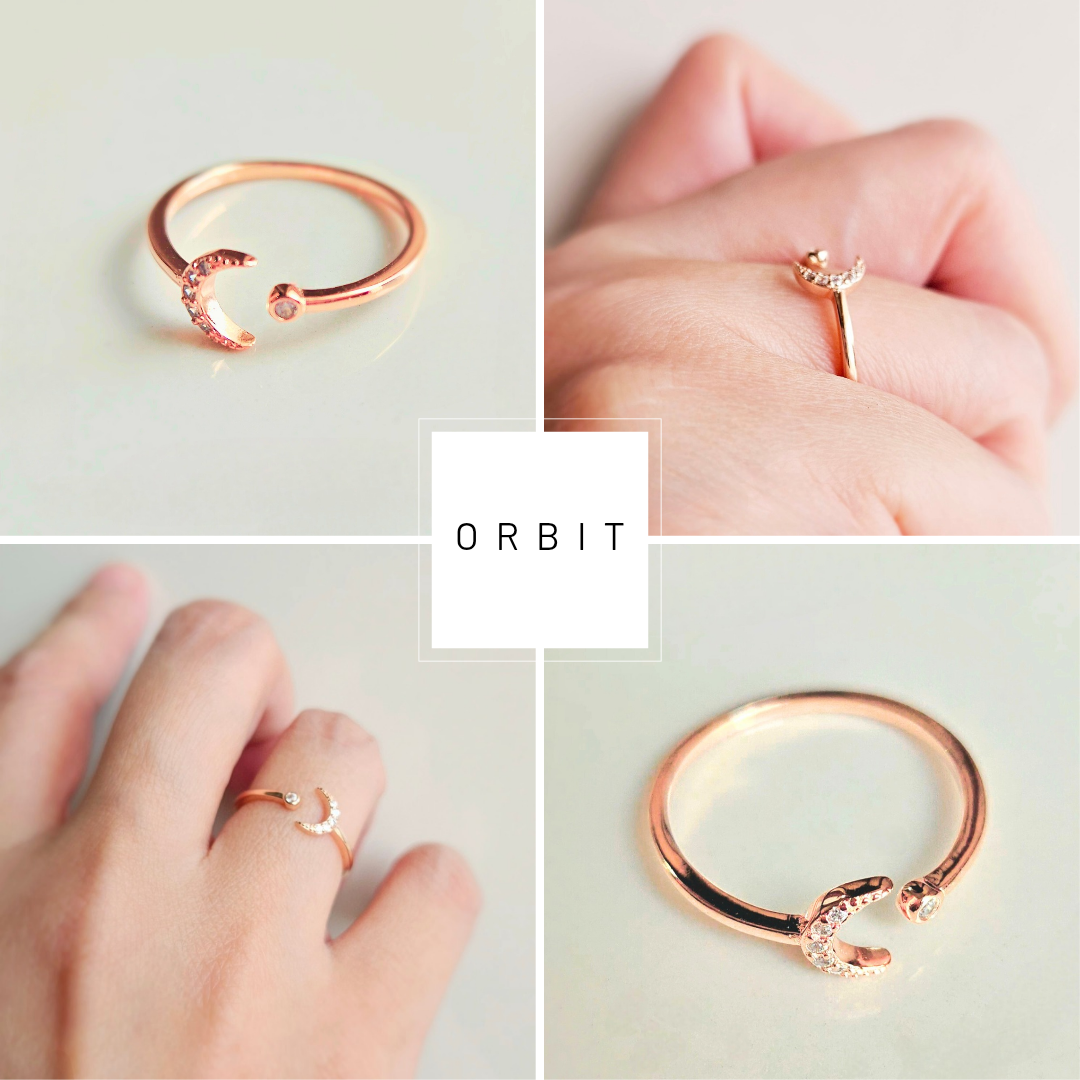 925 STERLING SILVER ROSE GOLD MOON RING