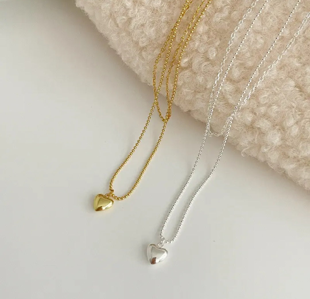 925 STERLING SILVER 2-LAYERED SILVER NECKLACE WITH A HEART PENDANT