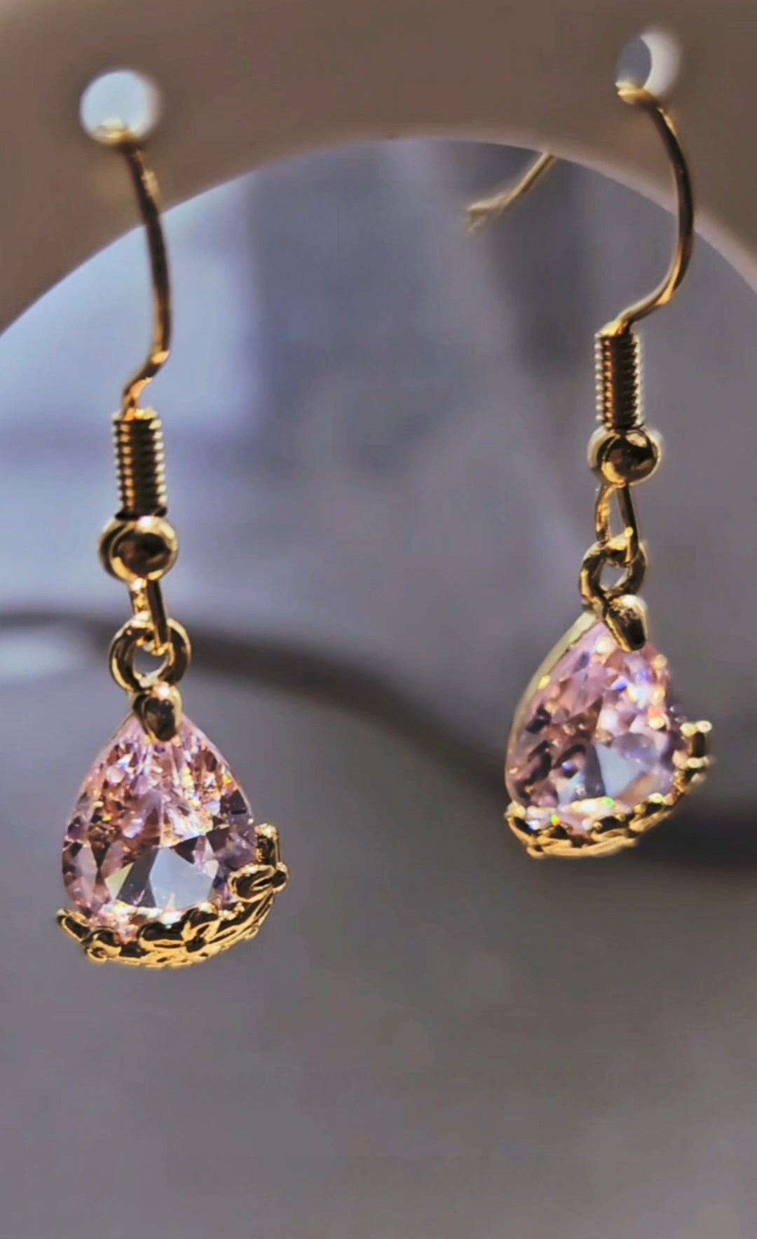 PINK CRYSTAL TEARDROP EARRINGS WITH CUBIC ZIRCONIA