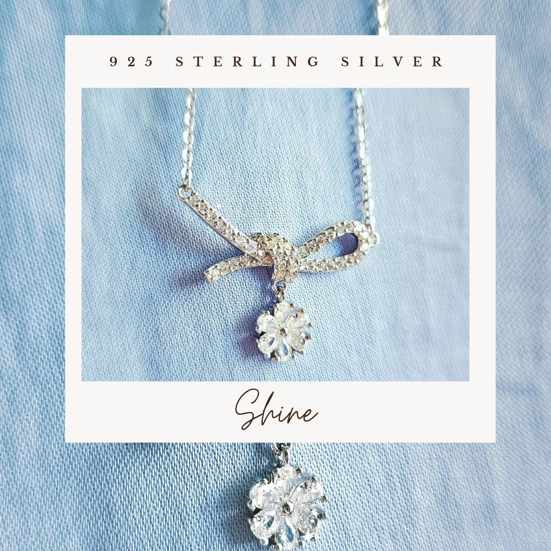 925 STERLING SILVER NECKLACE WITH A BOW PENDANT OF CUBIC ZIRCONIA