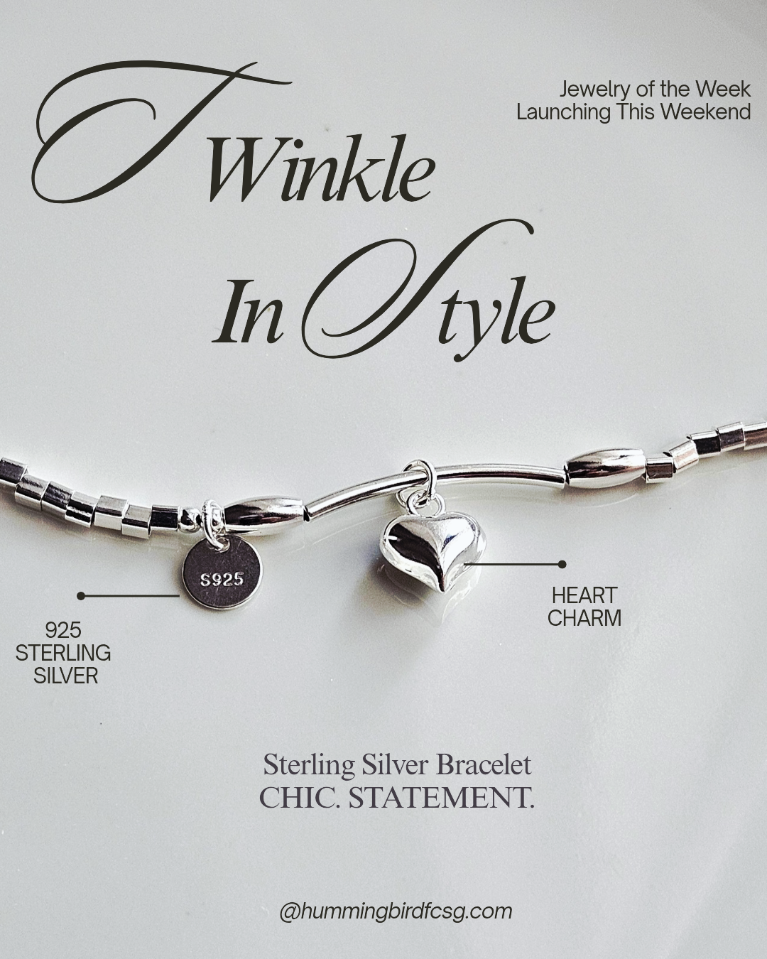 925 STERLING SILVER HEART CHARM SILVER BEADS BRACELET