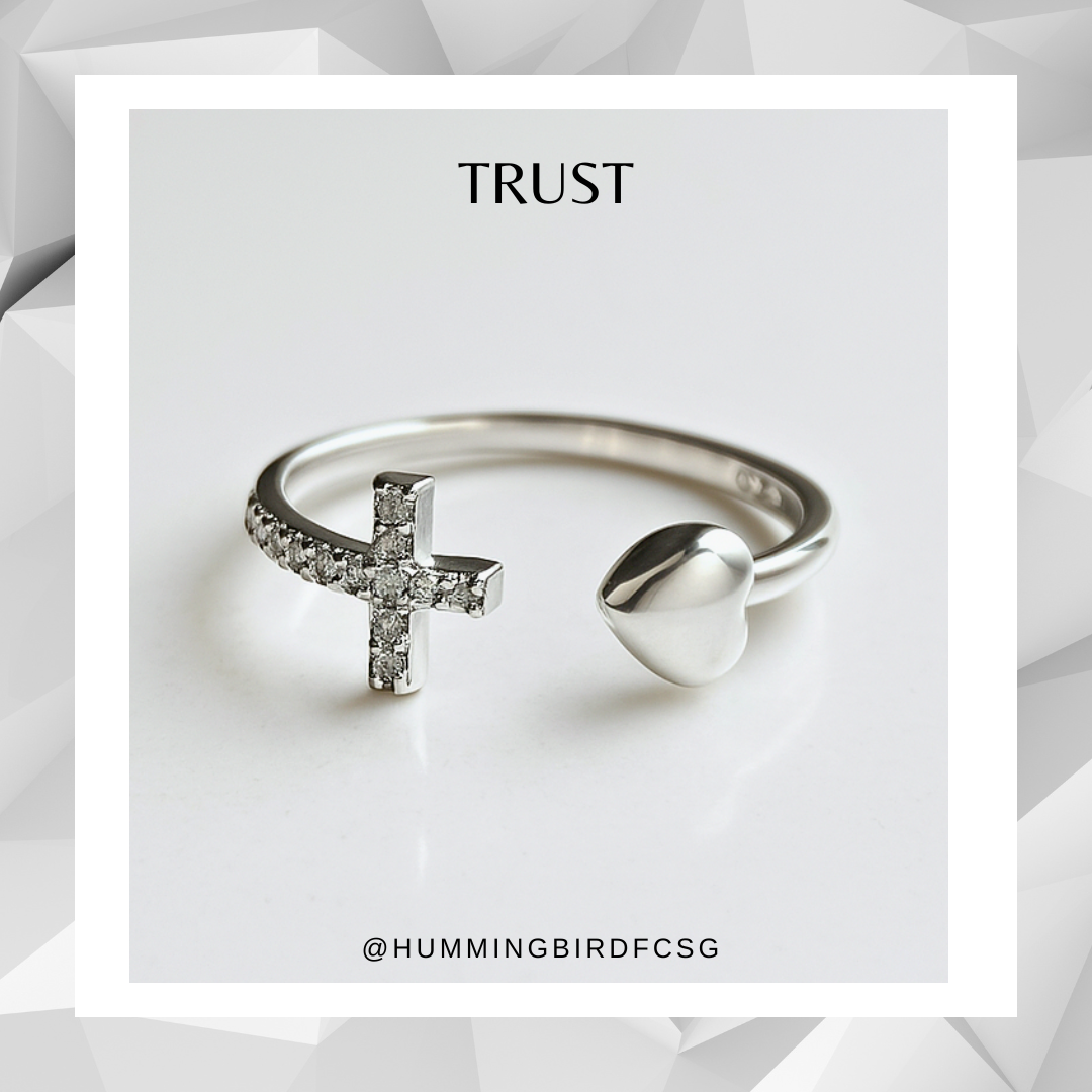 925 STERLING SILVER CROSS AND HEART RING