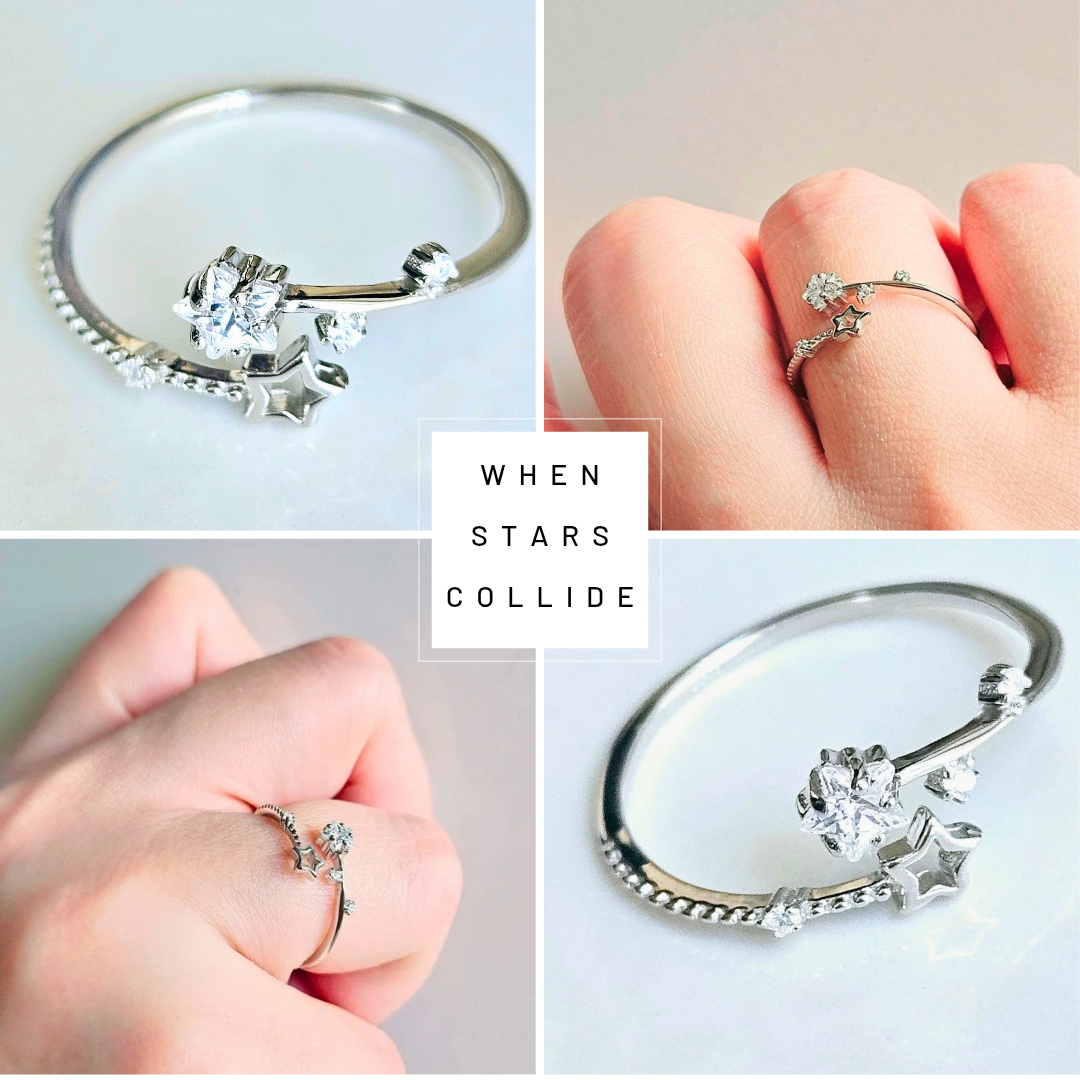 925 STERLING SILVER STAR SILVER RING WITH CUBIC ZIRCONIA STONE