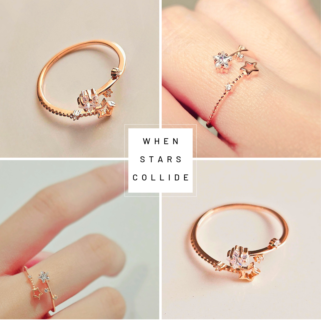 925 STERLING SILVER STAR GOLD-PLATED RING WITH CUBIC ZIRCONIA STONE