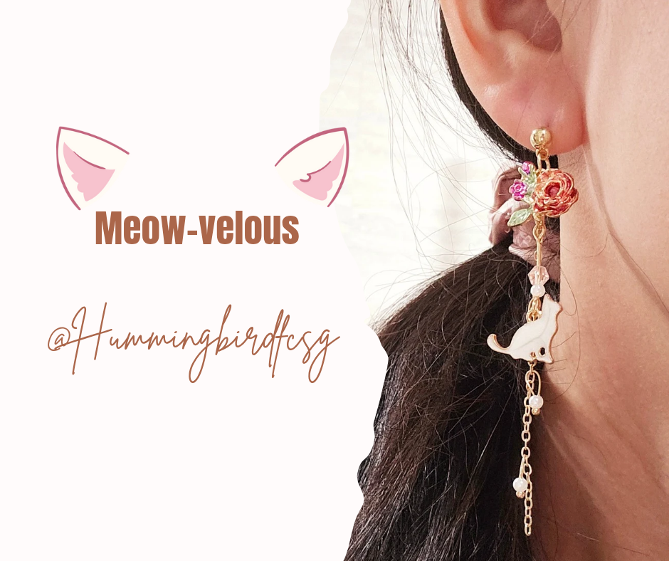 HAND-MADE CAT & FLOWERS TASSEL EARRINGS