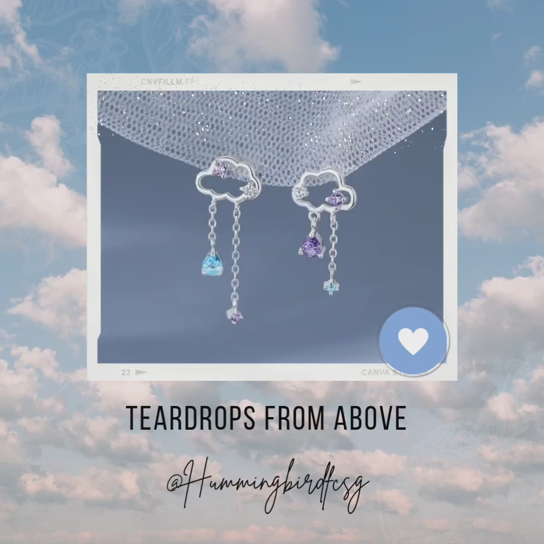 CUBIC ZIRCONIA RAIN & CLOUD DROP EARRINGS WITH 925 STERLING SILVER NEEDLE