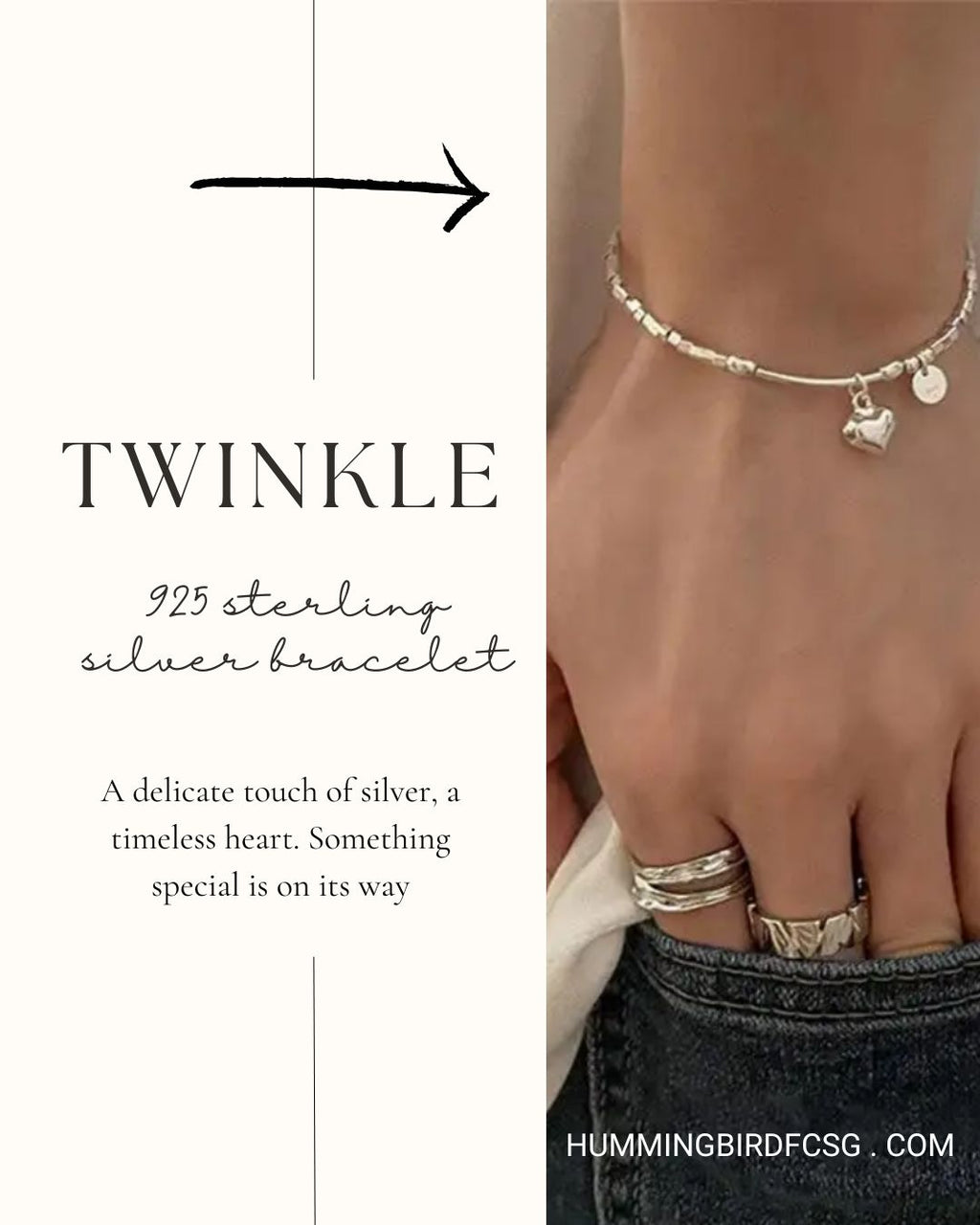 925 STERLING SILVER HEART CHARM SILVER BEADS BRACELET