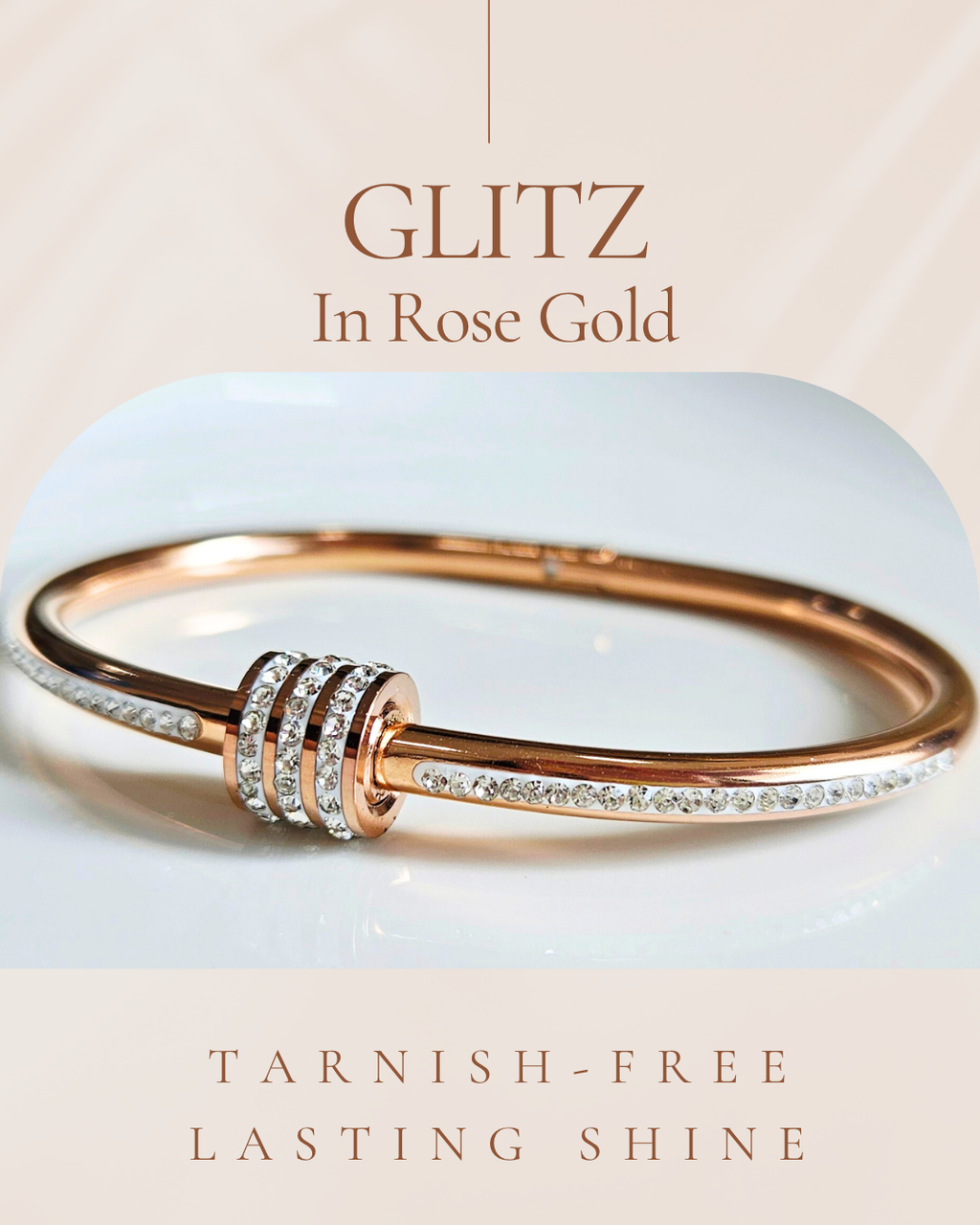 STAINLESS STEEL ROSE GOLD BANGLE WITH RHINESTONES