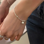 925 STERLING SILVER HEART CHARM SILVER BEADS BRACELET