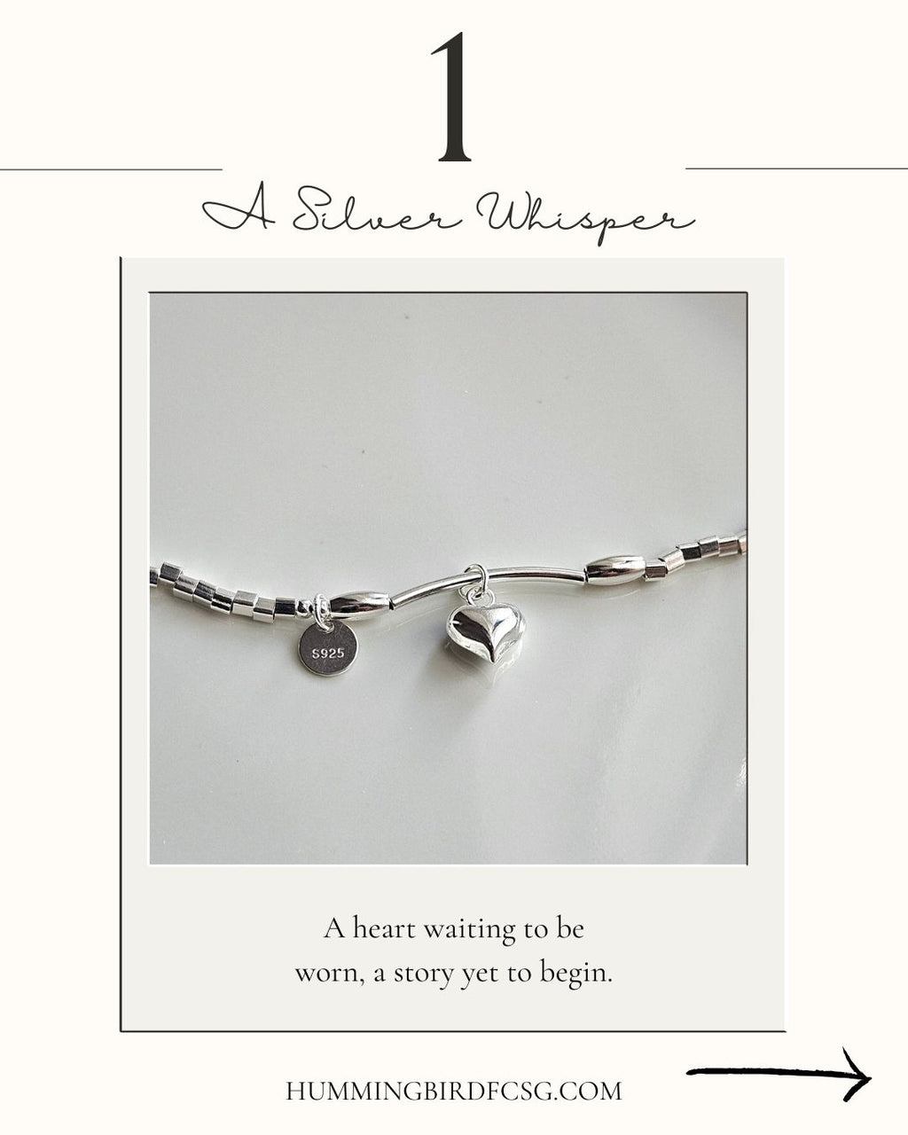 925 STERLING SILVER HEART CHARM SILVER BEADS BRACELET