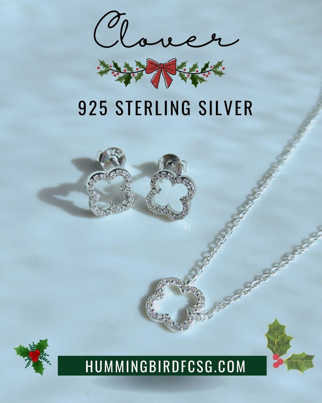 925 STERLING SILVER CLOVER NECKLACE AND EARRINGS SET