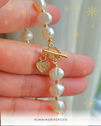 CULTURED PEARL & RHINESTONES BRACELET WITH 18K GOLD-PLATED HEART CHARM