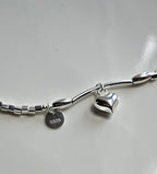 925 STERLING SILVER HEART CHARM SILVER BEADS BRACELET