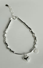 925 STERLING SILVER HEART CHARM SILVER BEADS BRACELET