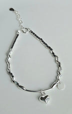 925 STERLING SILVER HEART CHARM SILVER BEADS BRACELET