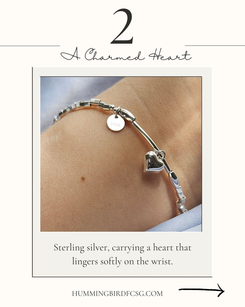 925 STERLING SILVER HEART CHARM SILVER BEADS BRACELET