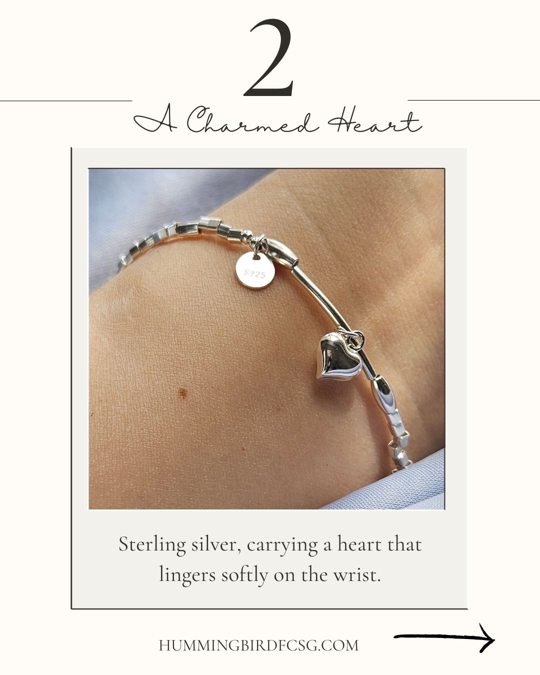 925 STERLING SILVER HEART CHARM SILVER BEADS BRACELET