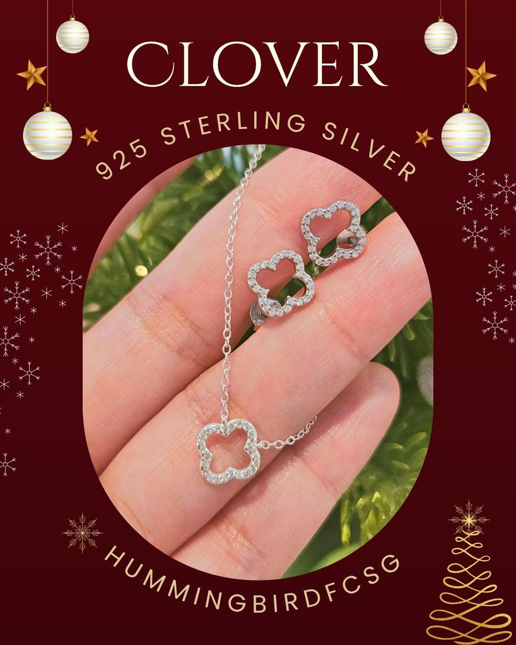 925 STERLING SILVER CLOVER NECKLACE AND EARRINGS SET
