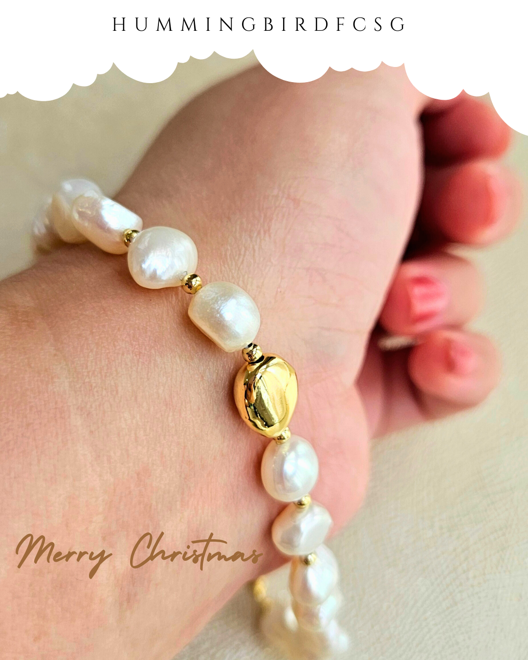 CULTURED PEARL & RHINESTONES BRACELET WITH 18K GOLD-PLATED HEART CHARM