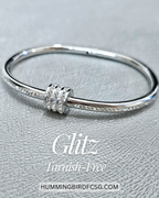 STAINLESS STEEL SILVER BANGLE WITH RHINESTONES