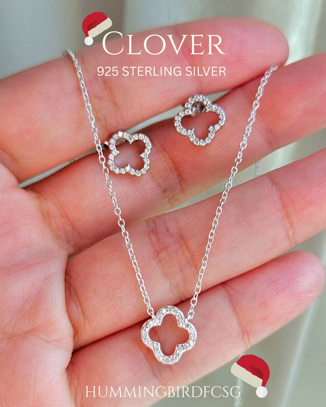 925 STERLING SILVER CLOVER NECKLACE AND EARRINGS SET