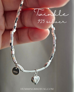 925 STERLING SILVER HEART CHARM SILVER BEADS BRACELET