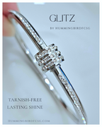 STAINLESS STEEL SILVER BANGLE WITH RHINESTONES