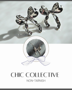 STAINLESS STEEL SILVER BOW EARRINGS AND NECKLACE SET