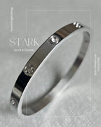 STAINLESS STEEL SILVER CLOVER BANGLE WITH RHINESTONES