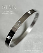 STAINLESS STEEL SILVER CLOVER BANGLE WITH RHINESTONES