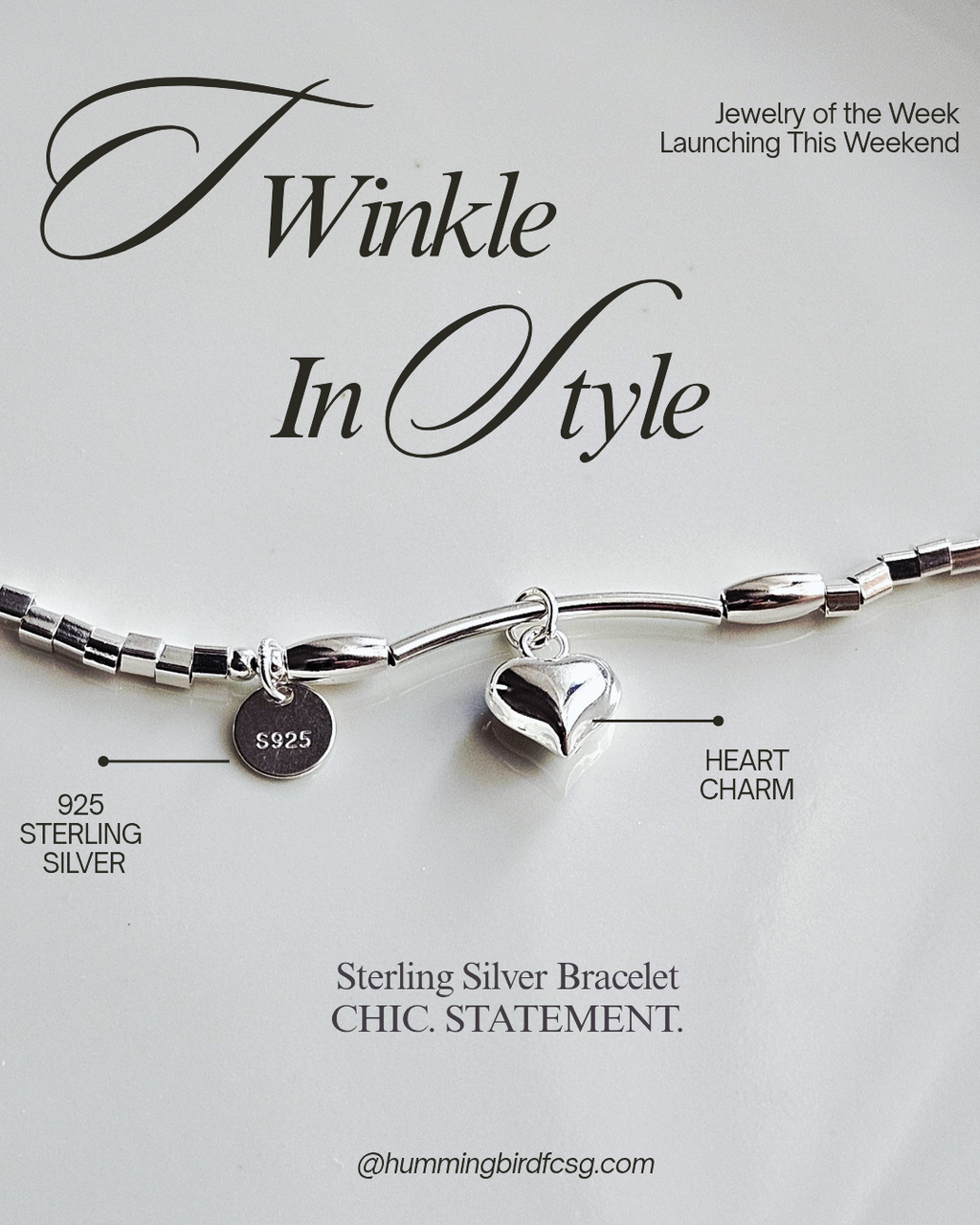 925 STERLING SILVER HEART CHARM SILVER BEADS BRACELET