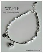 925 STERLING SILVER HEART CHARM SILVER BEADS BRACELET